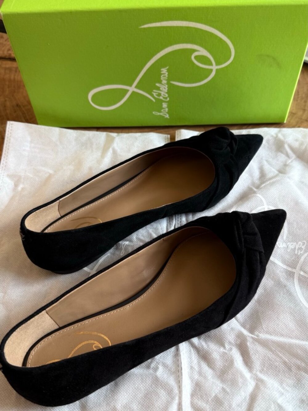 SAM EDELMAN WHEATON POINTY TOE FLAT SUEDE LEATHER BLACK SIZE 8.5 M LIKE NEW